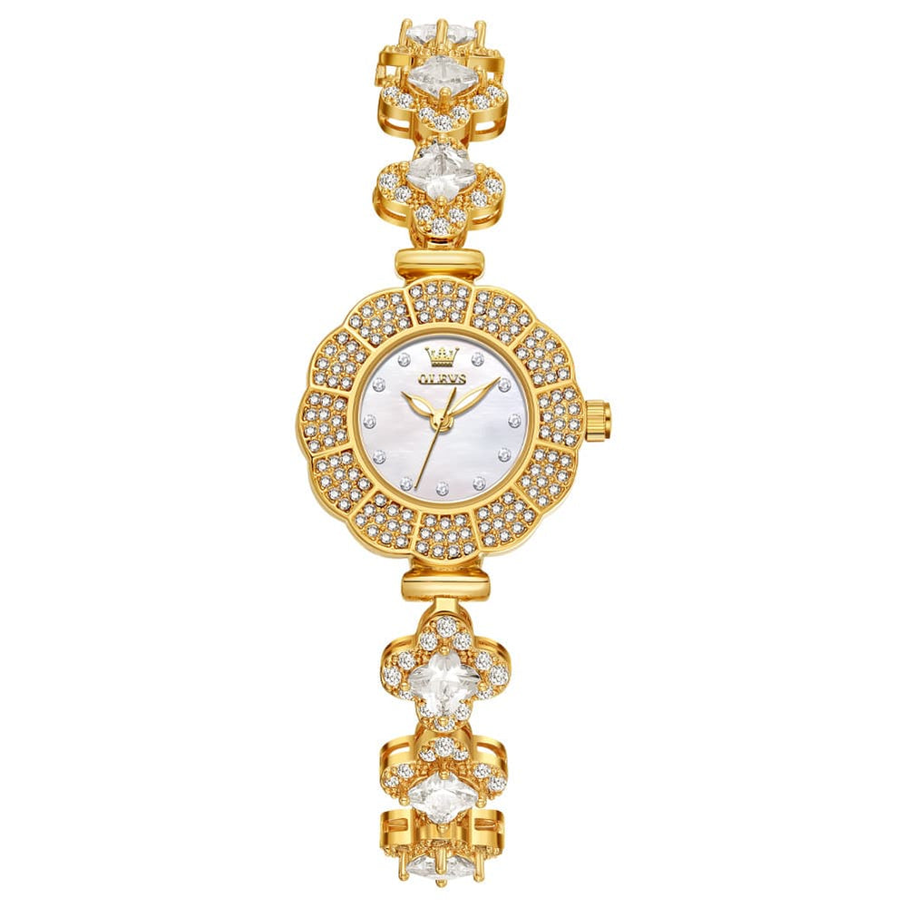 OLEVS 9813 Diamond Petal Bracelet Women Quartz Watch - Yellow Gold Watch | Olevs Watch Store