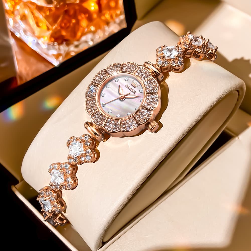OLEVS 9813 Diamond Petal Bracelet Women Quartz Watch - Yellow Gold Watch | Olevs Watch Store