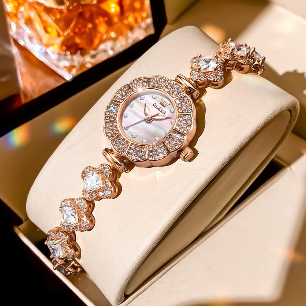 OLEVS 9813 Diamond Petal Bracelet Women Quartz Watch - Yellow Gold Watch | Olevs Watch Store
