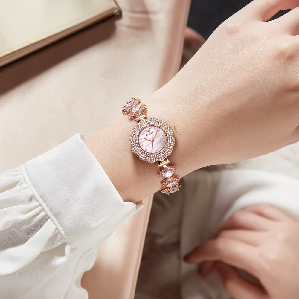 OLEVS 9813 Diamond Petal Bracelet Women Quartz Watch - Yellow Gold Watch | Olevs Watch Store