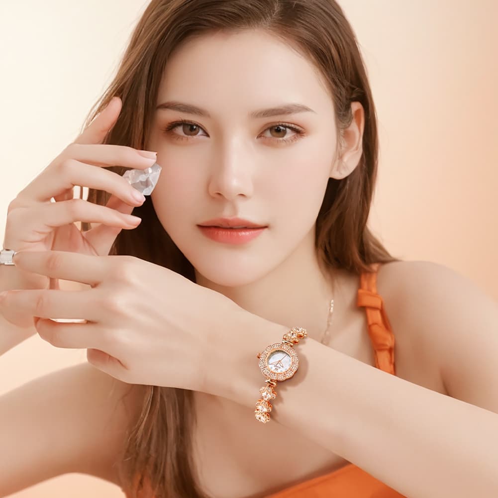 OLEVS 9813 Diamond Petal Bracelet Women Quartz Watch - Yellow Gold Watch | Olevs Watch Store