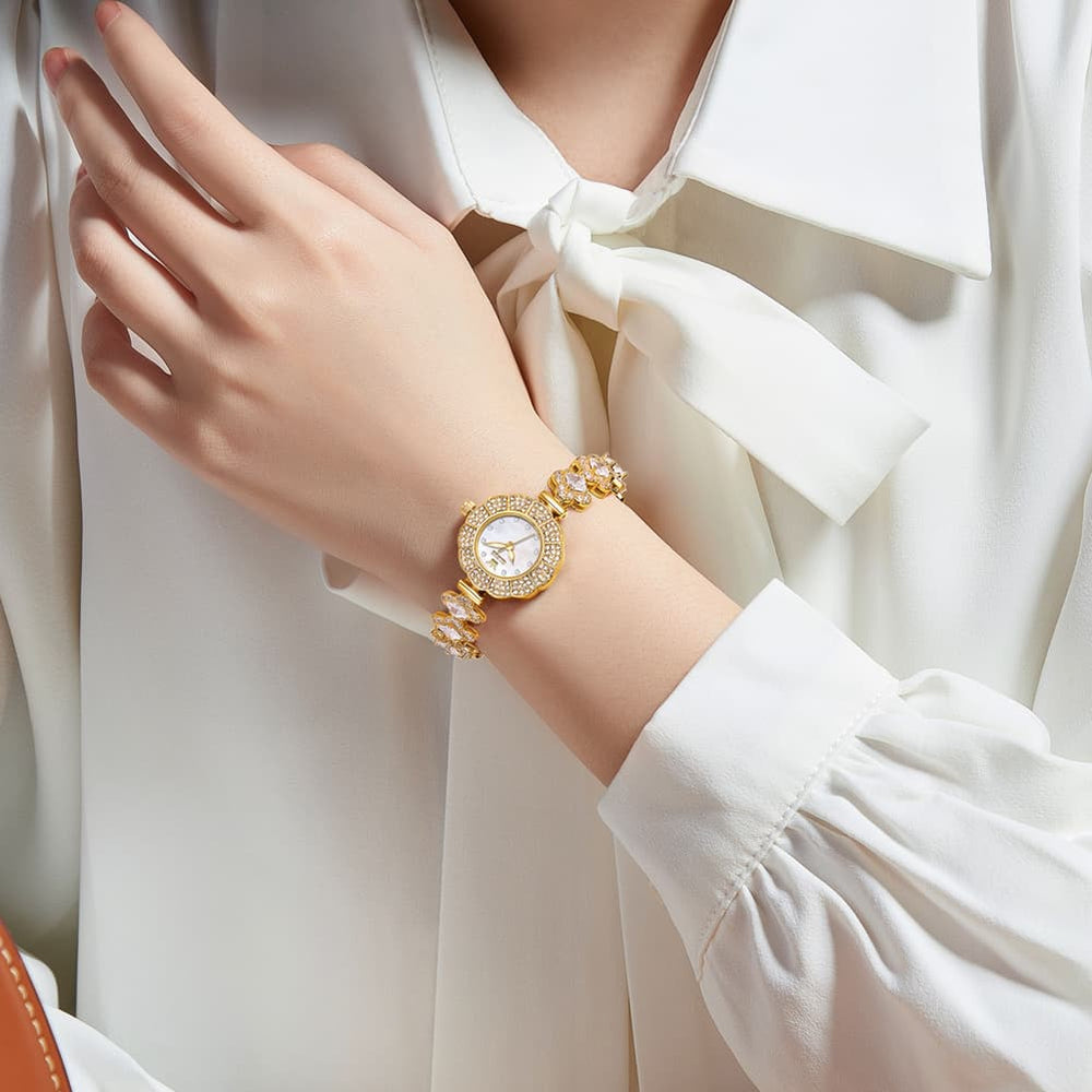 OLEVS 9813 Diamond Petal Bracelet Women Quartz Watch - Yellow Gold Watch | Olevs Watch Store