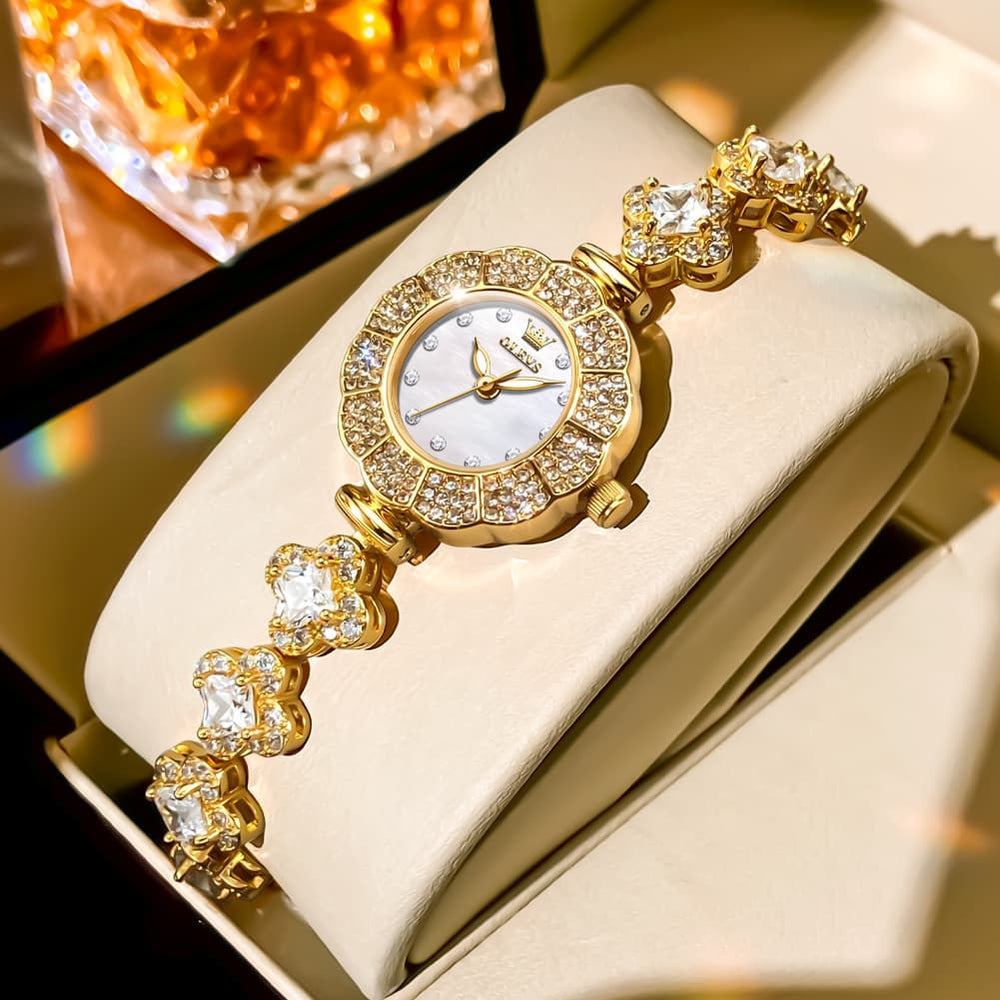 OLEVS 9813 Diamond Petal Bracelet Women Quartz Watch - Yellow Gold Watch | Olevs Watch Store