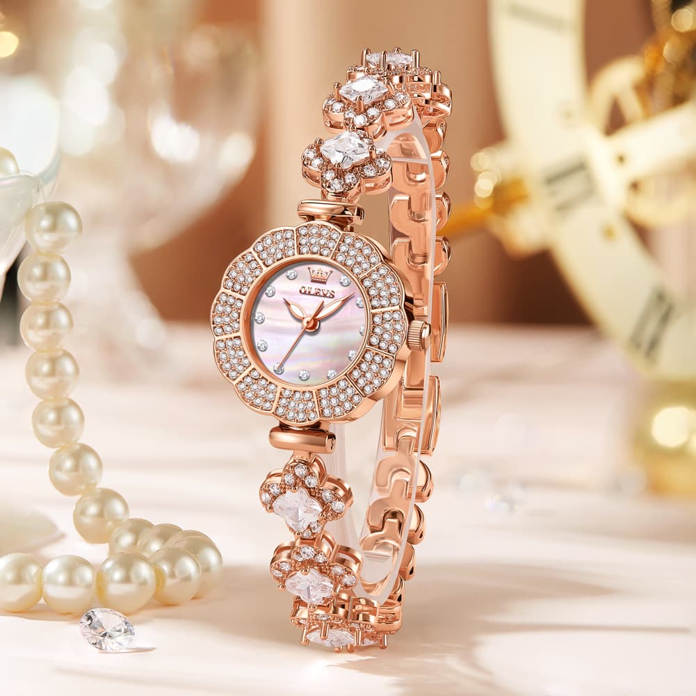 OLEVS 9813 Diamond Petal Bracelet Women Quartz Watch - Yellow Gold Watch | Olevs Watch Store