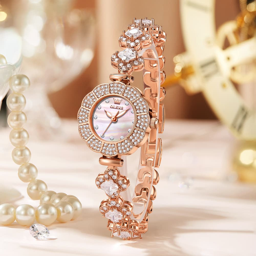 OLEVS 9813 Diamond Petal Bracelet Women Quartz Watch - Yellow Gold Watch | Olevs Watch Store