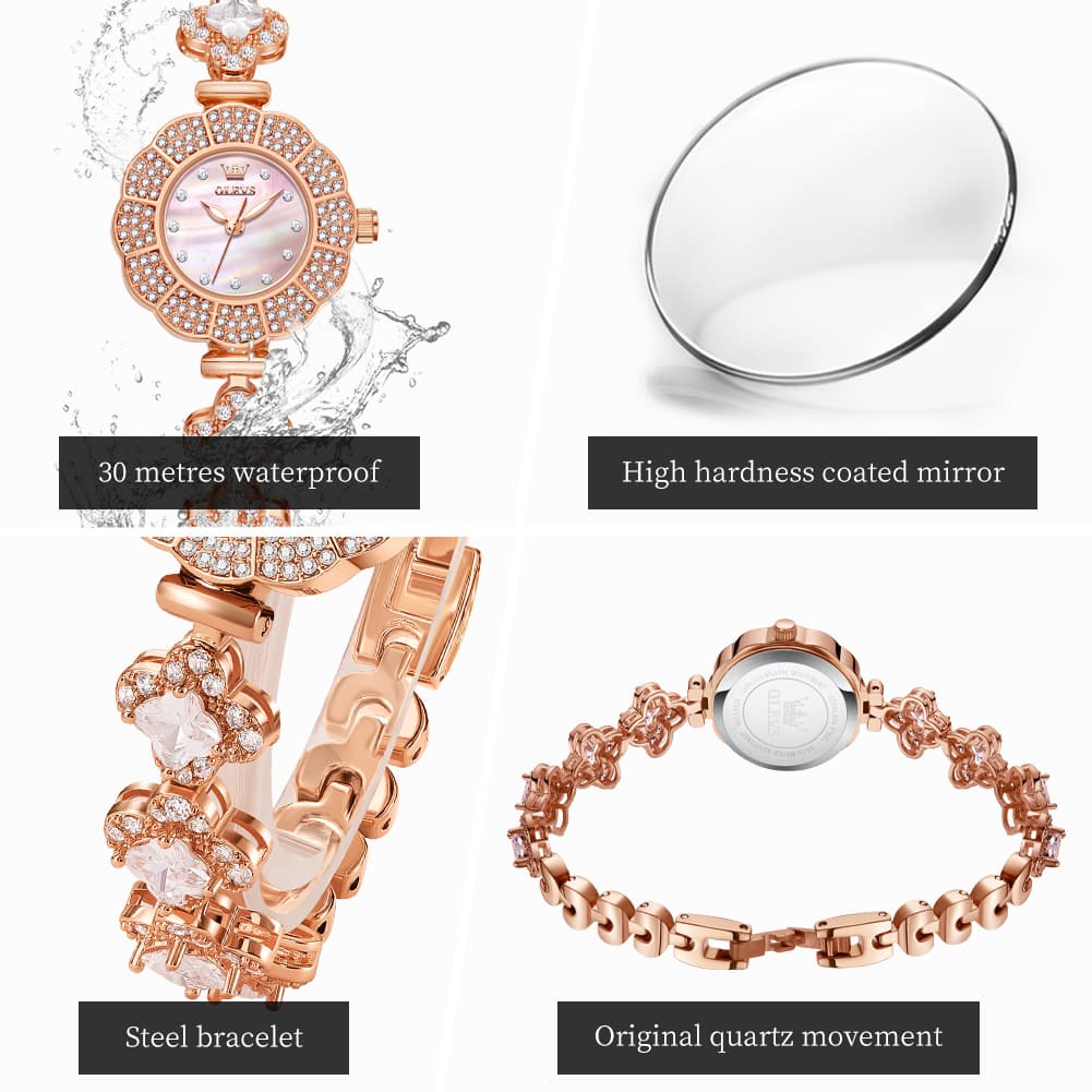 OLEVS 9813 Diamond Petal Bracelet Women Quartz Watch - Yellow Gold Watch | Olevs Watch Store