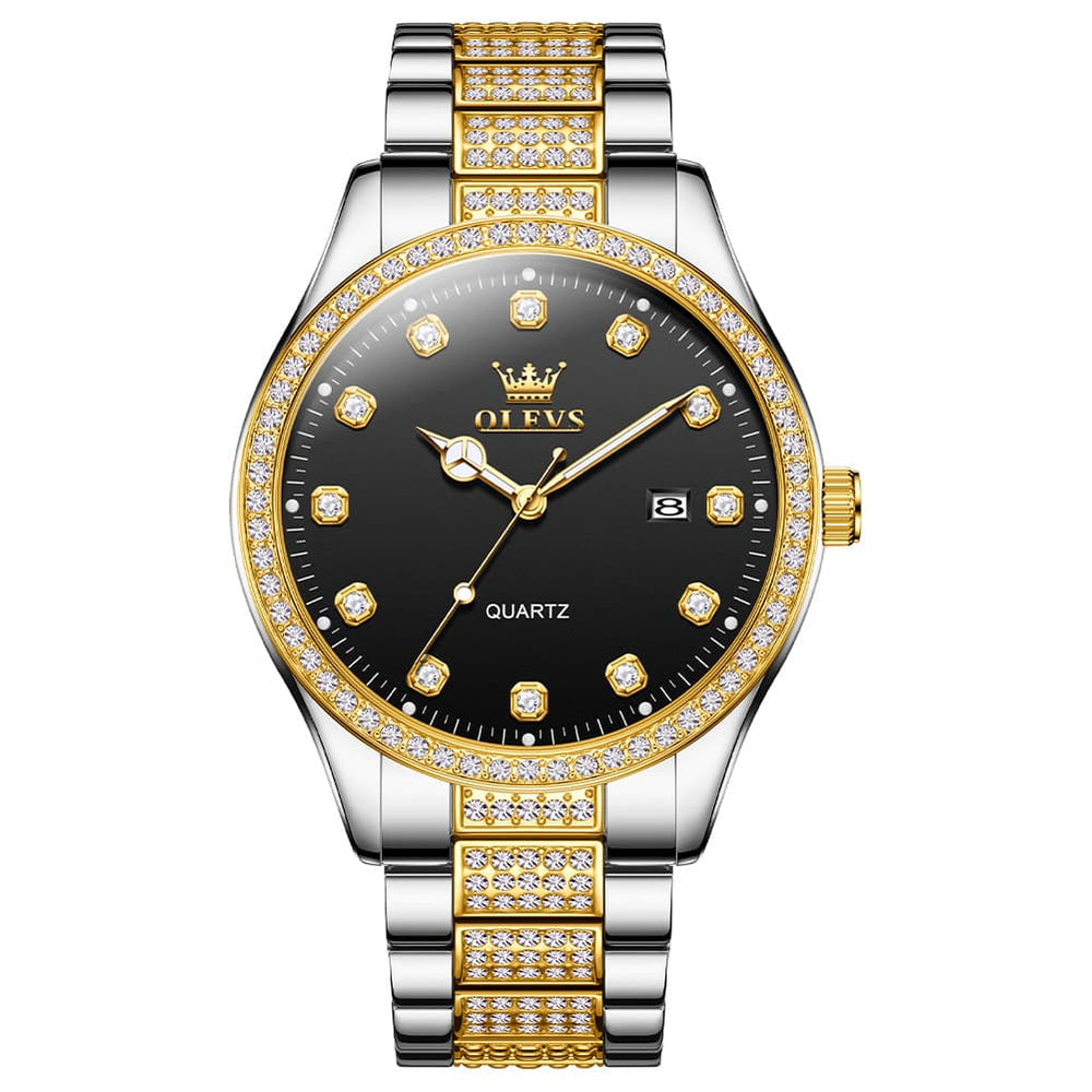 OLEVS 9905 Diamond Bezel Luxury Dress Quartz Watch for Men - All Gold Watch | Olevs Watch Store