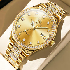 OLEVS 9905 Diamond Bezel Luxury Dress Quartz Watch for Men - All Gold Watch | Olevs Watch Store