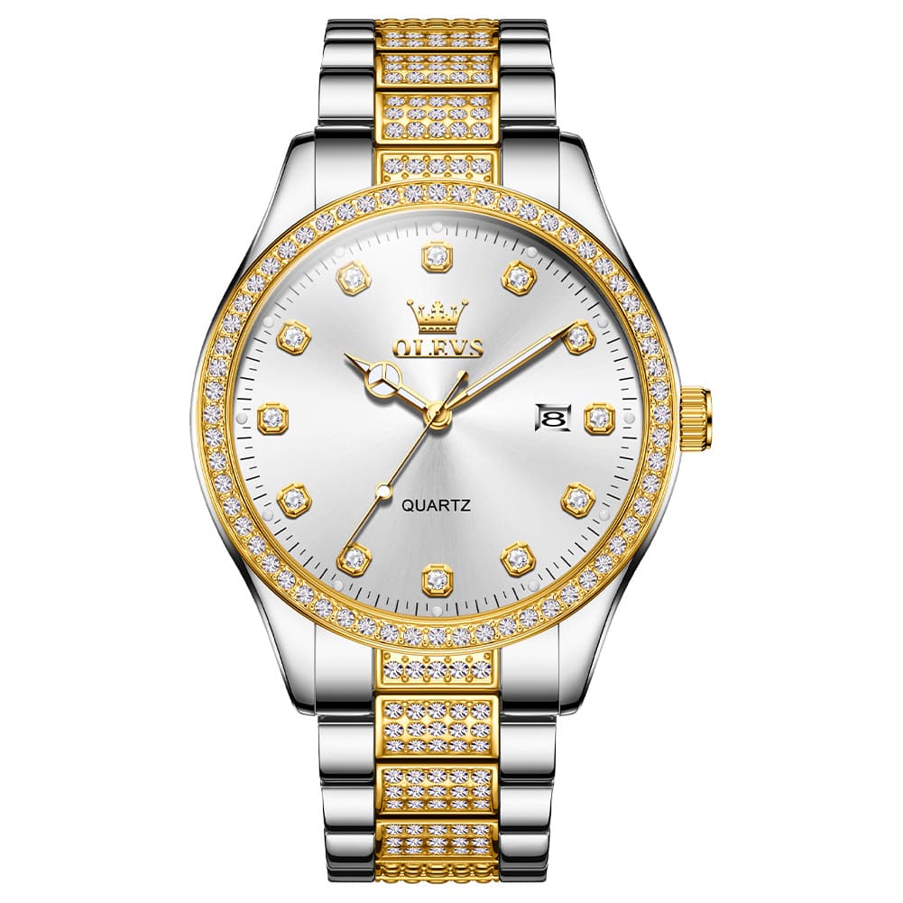 OLEVS 9905 Diamond Bezel Luxury Dress Quartz Watch for Men - All Gold Watch | Olevs Watch Store