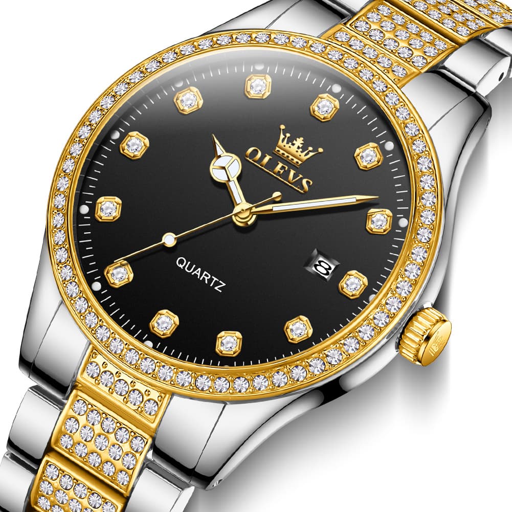 OLEVS 9905 Diamond Bezel Luxury Dress Quartz Watch for Men - All Gold Watch | Olevs Watch Store