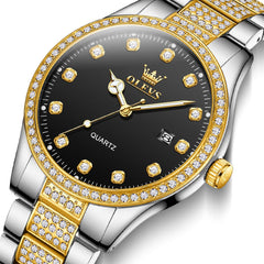 OLEVS 9905 Diamond Bezel Luxury Dress Quartz Watch for Men - All Gold Watch | Olevs Watch Store