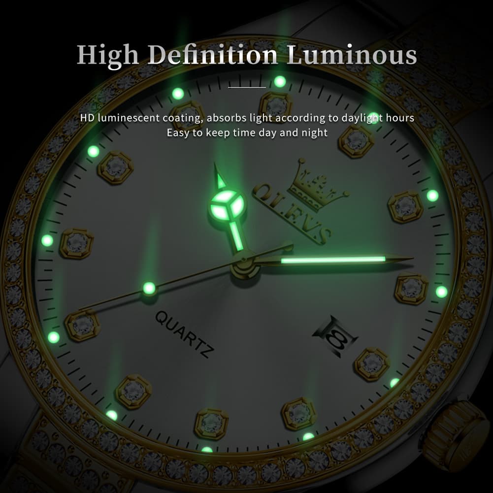 OLEVS 9905 Diamond Bezel Luxury Dress Quartz Watch for Men - All Gold Watch | Olevs Watch Store