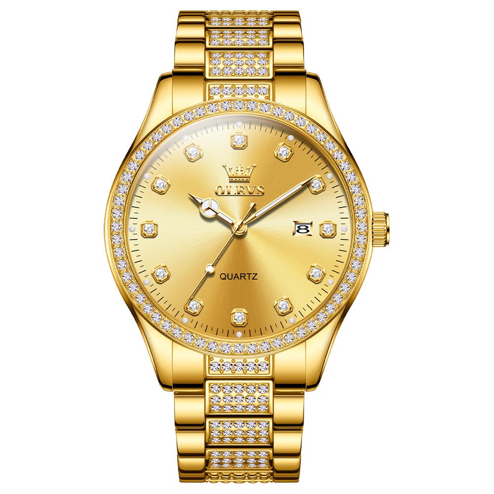 OLEVS 9905 Diamond Bezel Luxury Dress Quartz Watch for Men - All Gold Watch | Olevs Watch Store