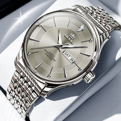 OLEVS 9908 Diamond Accent Day Date Quartz Watch for Men - silver Gray Steel Watch | Olevs Watch Store