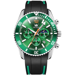 OLEVS 9916 Silicone Strap Moon Phase Chronograph Watch for Men - Green Orange Silicone Watch | Olevs Watch Store
