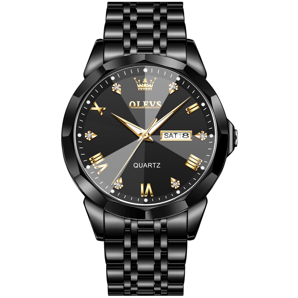OLEVS 9931 Classic Diamond Stainless Steel Watch for Men - All Black Watch | Olevs Watch Store