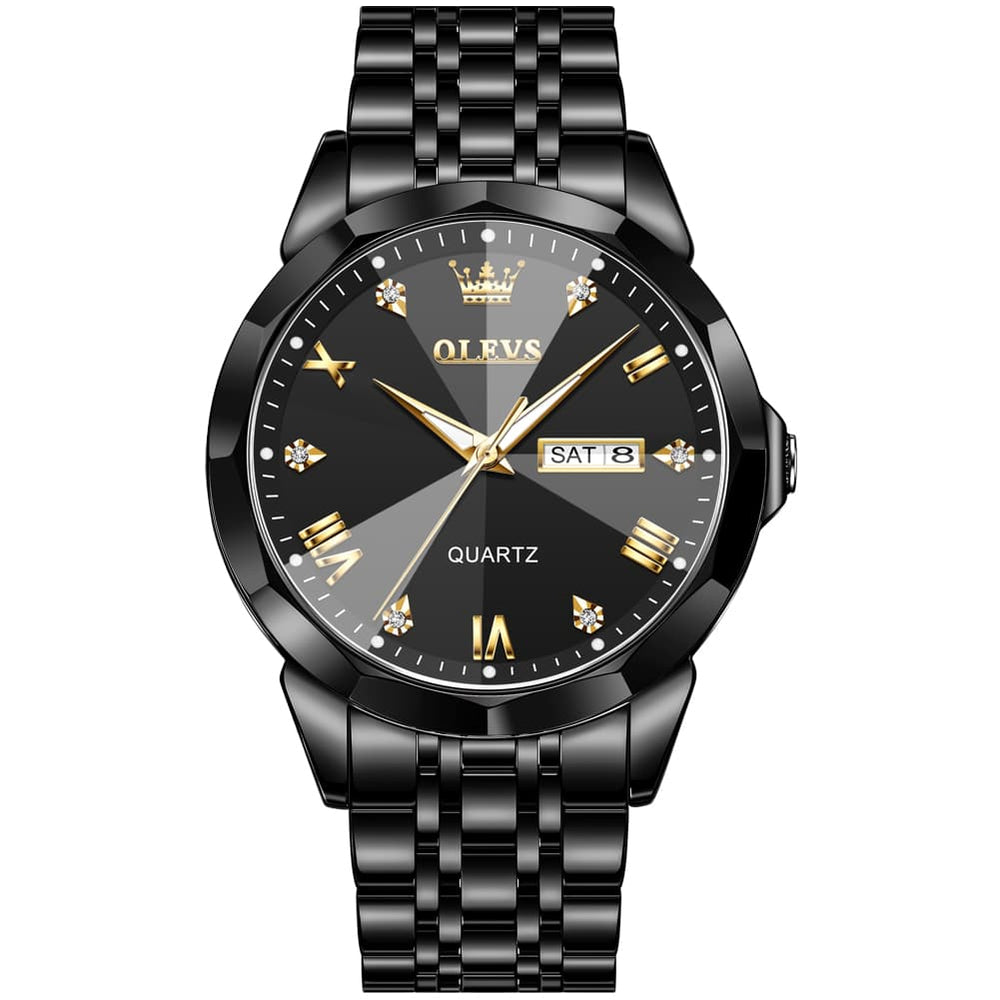 OLEVS 9931 Classic Diamond Stainless Steel Watch for Men - All Black Watch | Olevs Watch Store