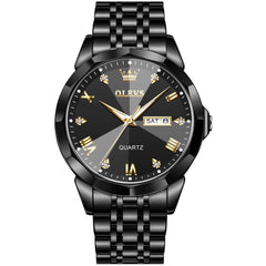 OLEVS 9931 Classic Diamond Stainless Steel Watch for Men - All Black Watch | Olevs Watch Store