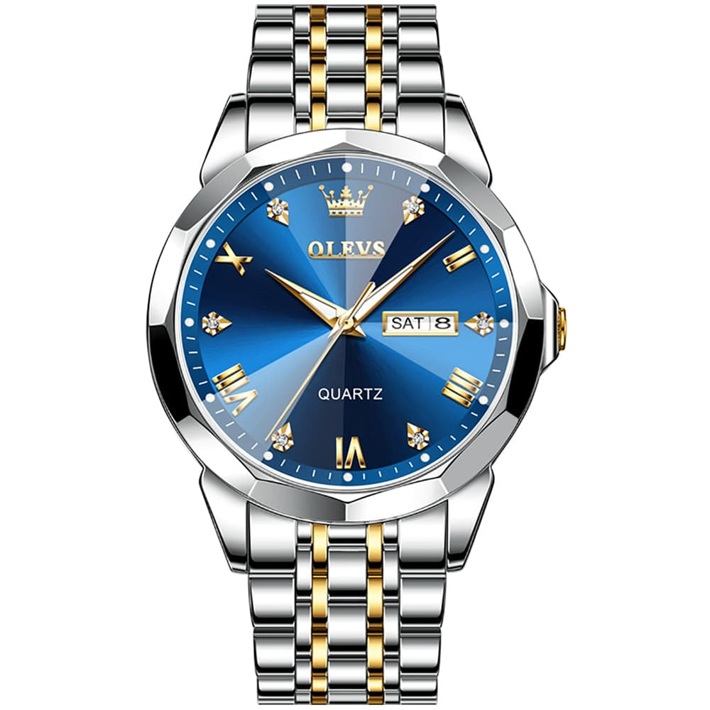 OLEVS 9931 Classic Diamond Stainless Steel Watch for Men - Silver Black Watch | Olevs Watch Store