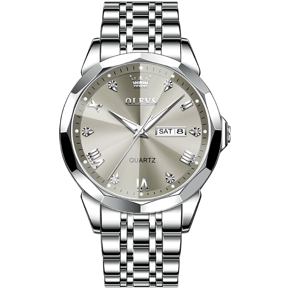 OLEVS 9931 Classic Diamond Stainless Steel Watch for Men - Silver Grey Watch | Olevs Watch Store