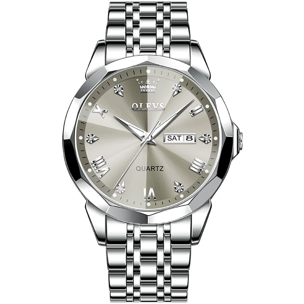 OLEVS 9931 Classic Diamond Stainless Steel Watch for Men - Silver Grey Watch | Olevs Watch Store