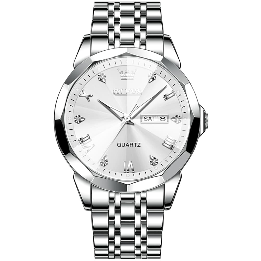 OLEVS 9931 Classic Diamond Stainless Steel Watch for Men - Silver White Watch | Olevs Watch Store
