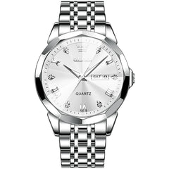 OLEVS 9931 Classic Diamond Stainless Steel Watch for Men - Silver White Watch | Olevs Watch Store