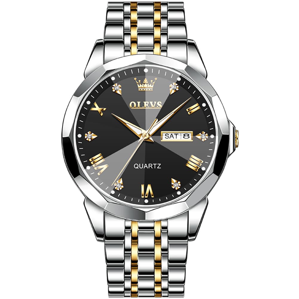 OLEVS 9931 Classic Diamond Stainless Steel Watch for Men - Two-Tone Black Watch | Olevs Watch Store