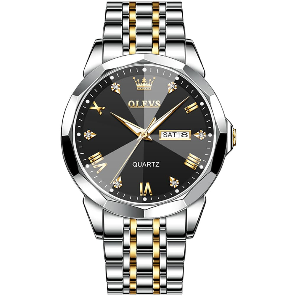 OLEVS 9931 Classic Diamond Stainless Steel Watch for Men - Two-Tone Black Watch | Olevs Watch Store