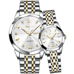 OLEVS 9931 Diamond Stainless Steel Couple Watch Set - Matching Two-Tone White Watch | Olevs Watch Store