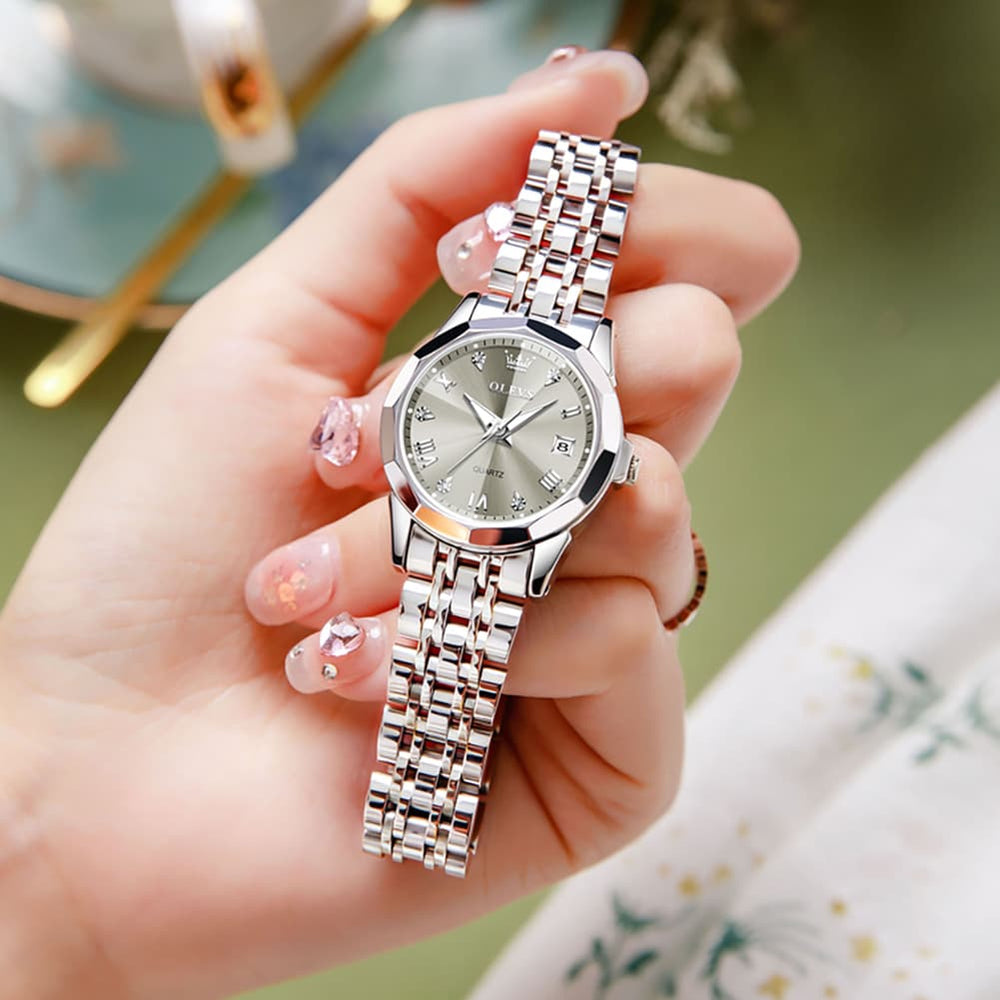 OLEVS 9931 Elegant Diamond Stainless Steel Quartz Watch for Women - Rose Pink Watch | Olevs Watch Store