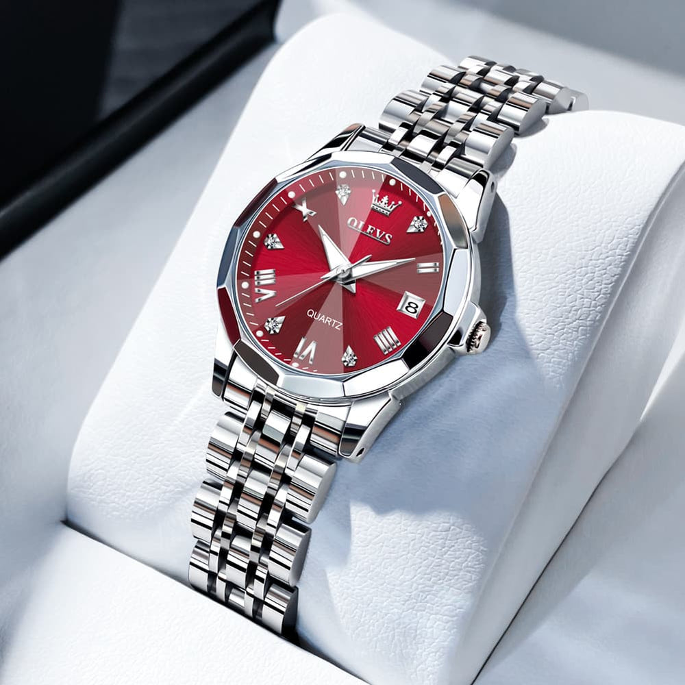 OLEVS 9931 Elegant Diamond Stainless Steel Quartz Watch for Women - Rose Pink Watch | Olevs Watch Store