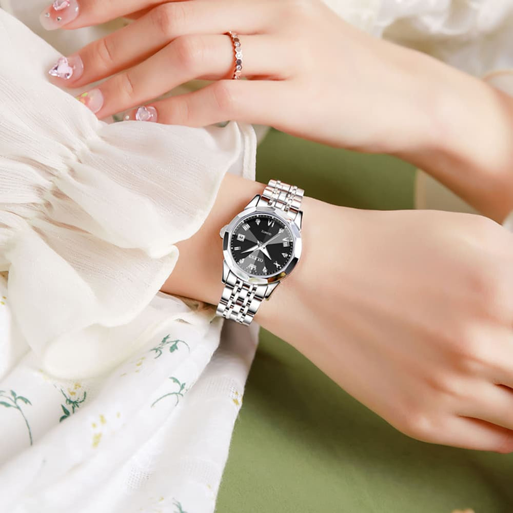 OLEVS 9931 Elegant Diamond Stainless Steel Quartz Watch for Women - Rose Pink Watch | Olevs Watch Store