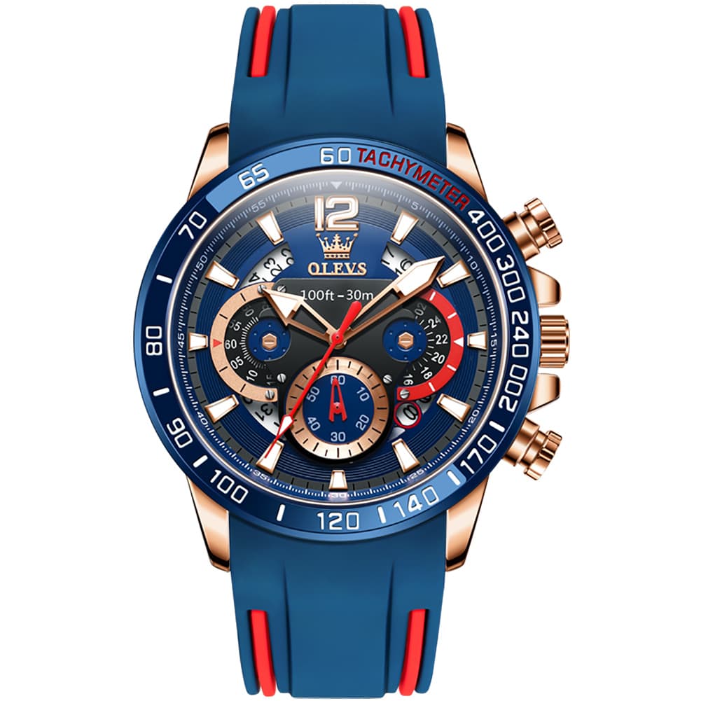 OLEVS 9936 Silicone Strap Racing Chronograph Watch for Men - Black Red Silicone Watch | Olevs Watch Store