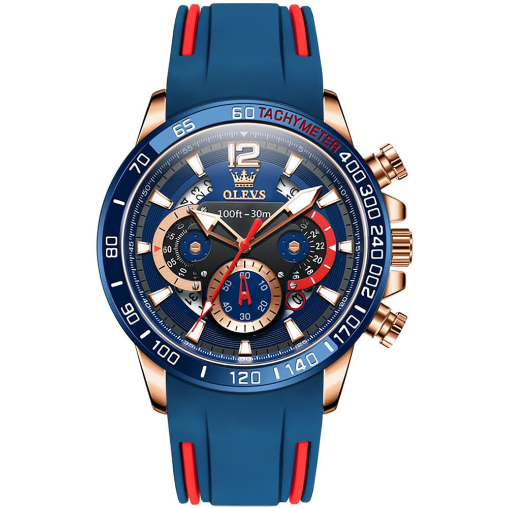 OLEVS 9936 Silicone Strap Racing Chronograph Watch for Men - Black Red Silicone Watch | Olevs Watch Store