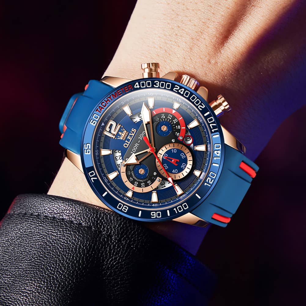 OLEVS 9936 Silicone Strap Racing Chronograph Watch for Men - Black Red Silicone Watch | Olevs Watch Store