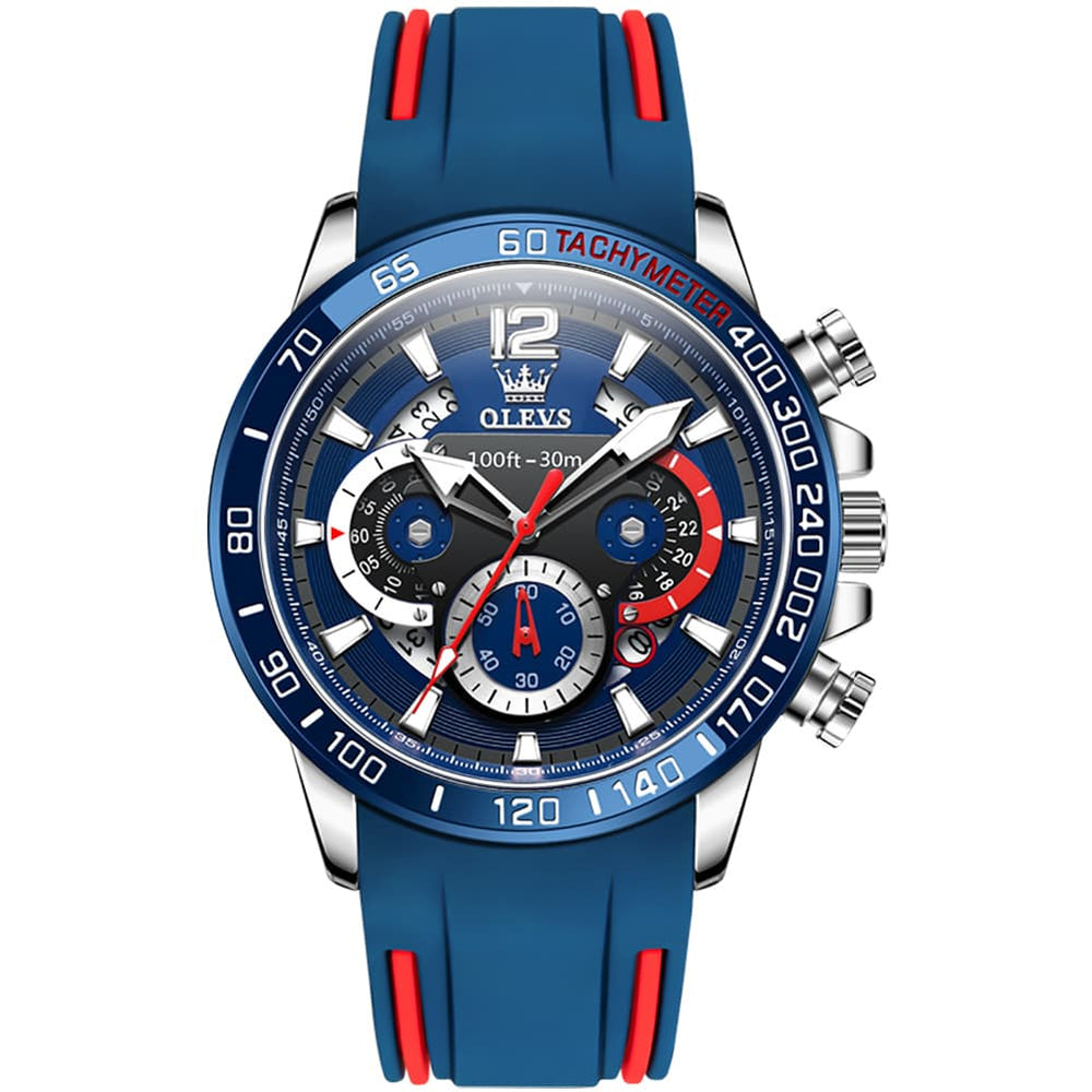 OLEVS 9936 Silicone Strap Racing Chronograph Watch for Men - Black Red Silicone Watch | Olevs Watch Store