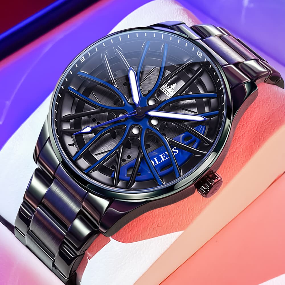 OLEVS 9937 Wheel Caliper Rim Racing Quartz Watch for Men - Deep Blue Caliper Watch | Olevs Watch Store