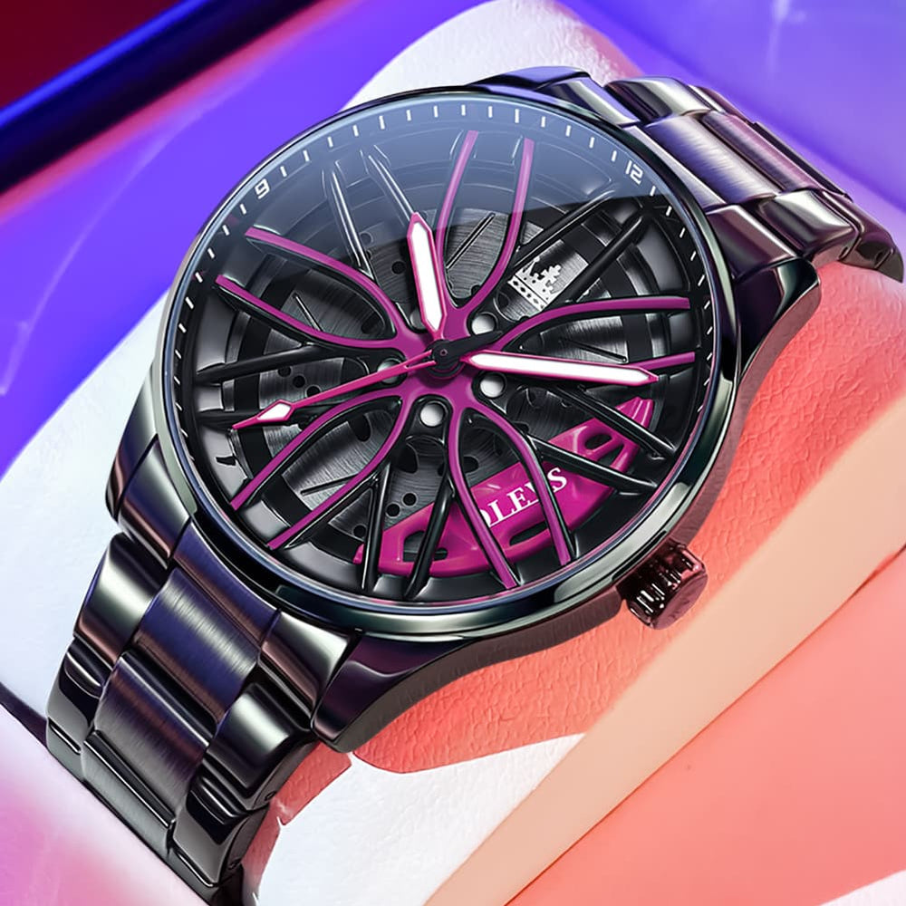 OLEVS 9937 Wheel Caliper Rim Racing Quartz Watch for Men - Purple Caliper Watch | Olevs Watch Store