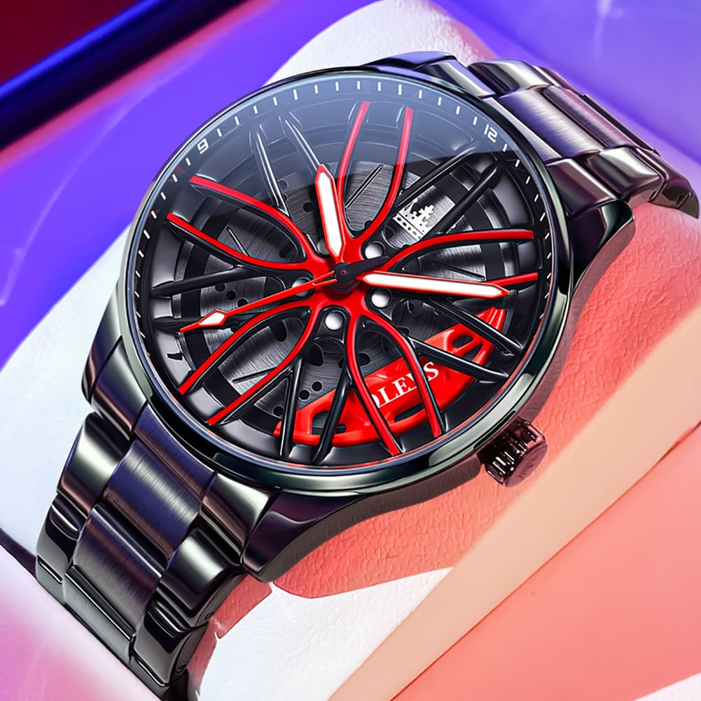 OLEVS 9937 Wheel Caliper Rim Racing Quartz Watch for Men - Racing Red Caliper Watch | Olevs Watch Store