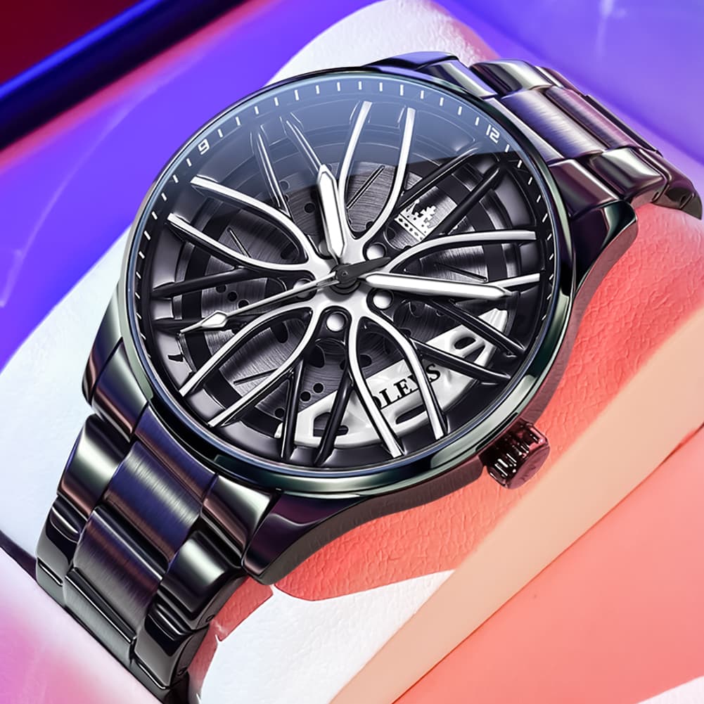 OLEVS 9937 Wheel Caliper Rim Racing Quartz Watch for Men - Silver Caliper Watch | Olevs Watch Store
