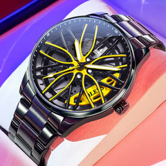 OLEVS 9937 Wheel Caliper Rim Racing Quartz Watch for Men - Track Yellow Caliper Watch | Olevs Watch Store