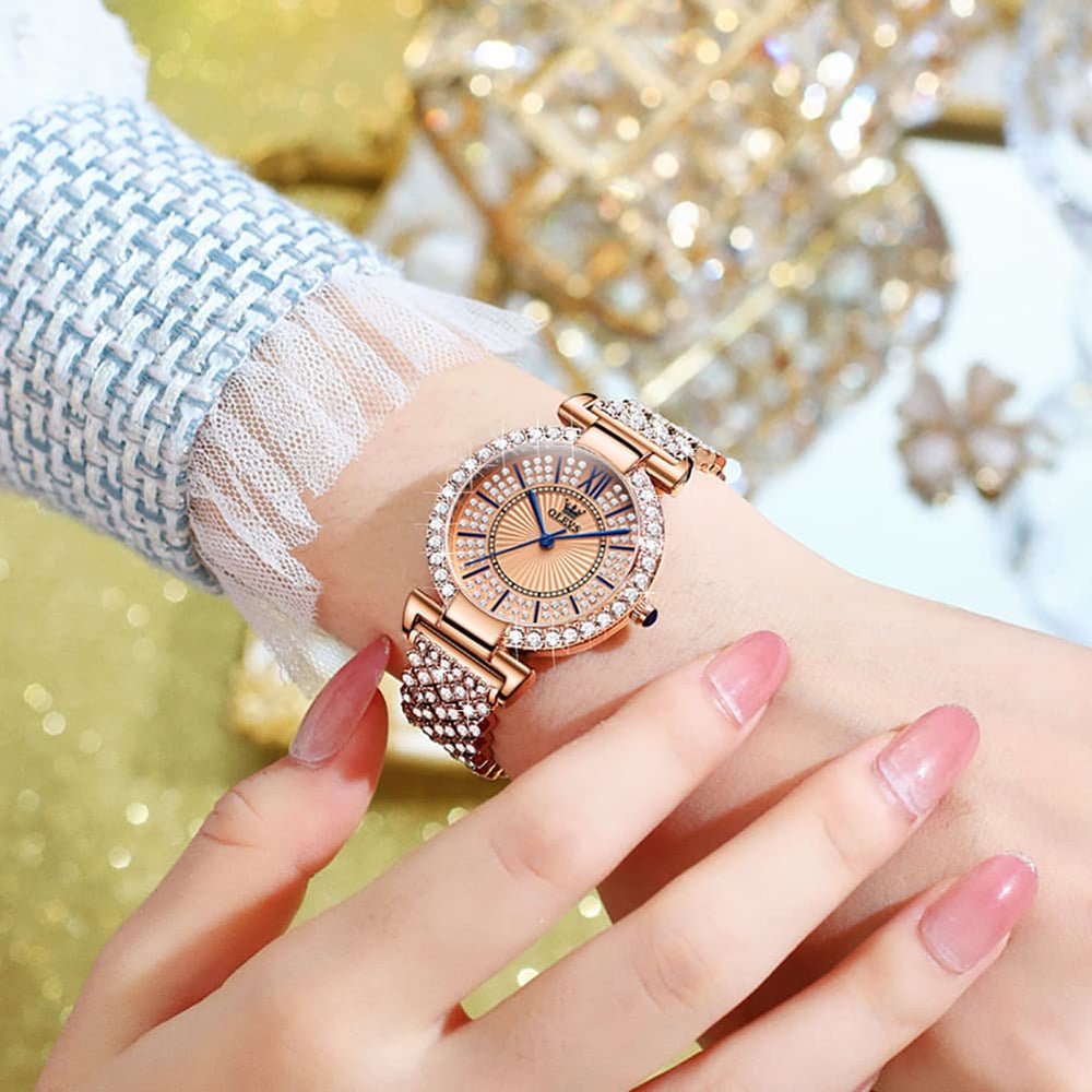 OLEVS 9942 Diamond Set Bracelet Rose Gold Watch for Women - Rose Gold with Diamonds Watch | Olevs Watch Store