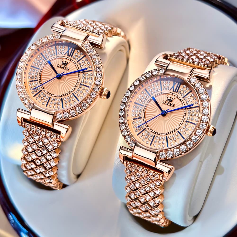 OLEVS 9942 Diamond Set Bracelet Rose Gold Watch for Women - Rose Gold with Diamonds Watch | Olevs Watch Store