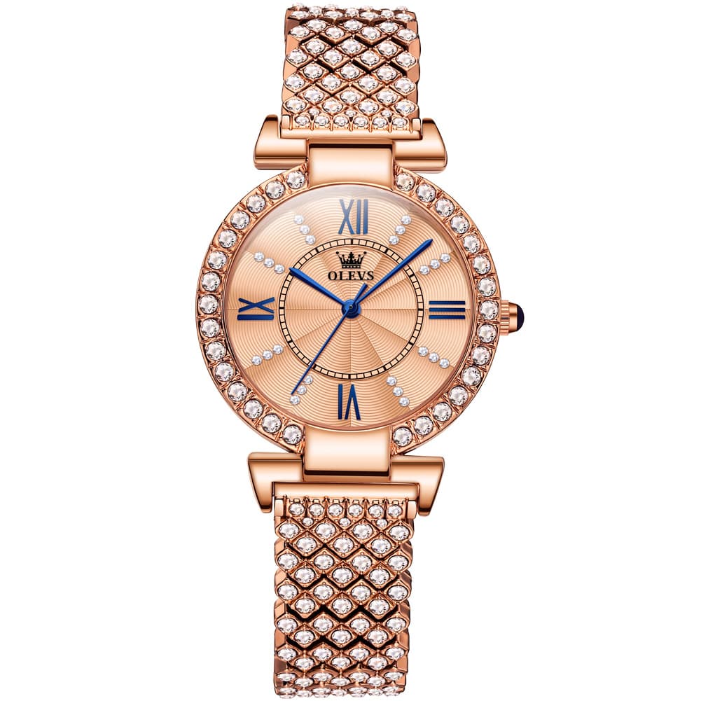 OLEVS 9942 Diamond Set Bracelet Rose Gold Watch for Women - Rose Gold with Diamonds Watch | Olevs Watch Store