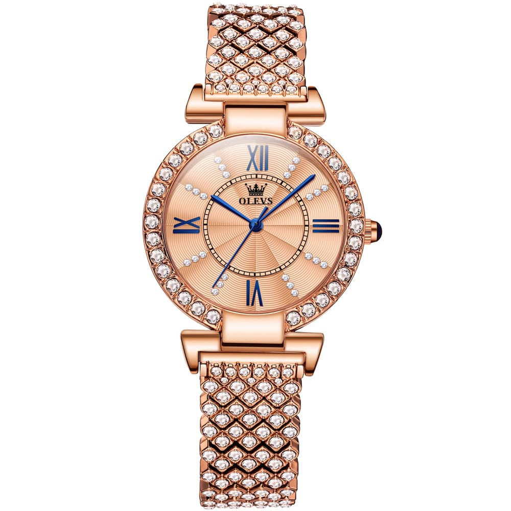 OLEVS 9942 Diamond Set Bracelet Rose Gold Watch for Women - Rose Gold with Diamonds Watch | Olevs Watch Store
