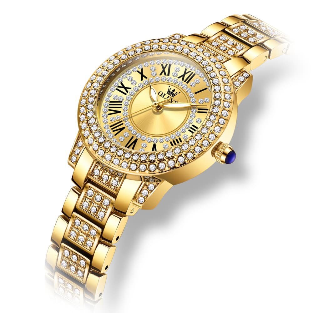 OLEVS 9943 Diamond Paved Dial Luxury Watch for Women - All Gold Classic Dial Watch | Olevs Watch Store