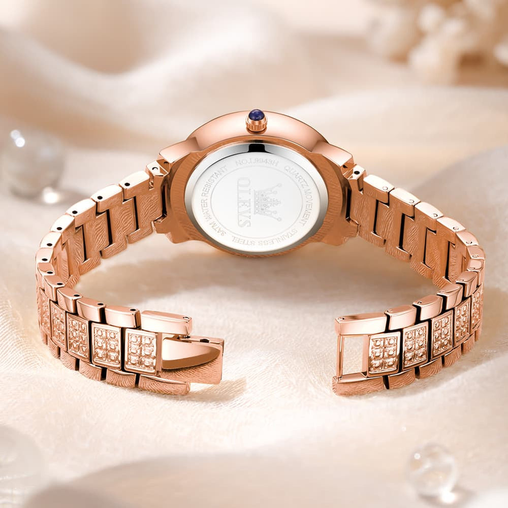 OLEVS 9943 Diamond Paved Dial Luxury Watch for Women - Rose Gold Classic Dial Watch | Olevs Watch Store