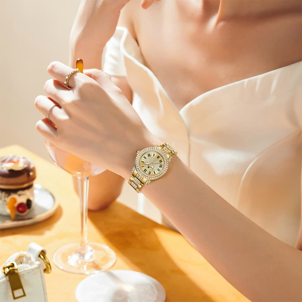 OLEVS 9943 Diamond Paved Dial Luxury Watch for Women - Rose Gold Classic Dial Watch | Olevs Watch Store