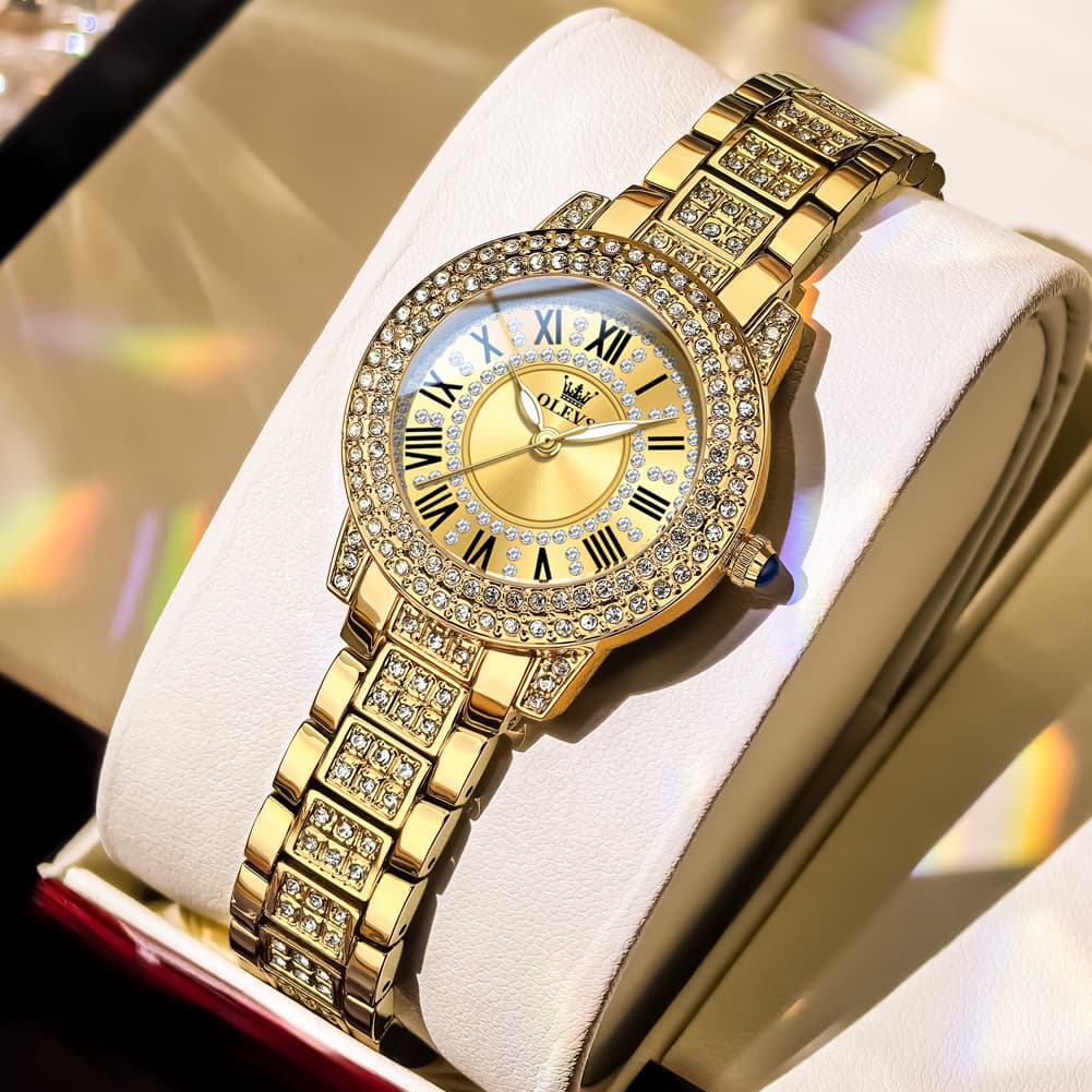 OLEVS 9943 Diamond Paved Dial Luxury Watch for Women - Rose Gold Classic Dial Watch | Olevs Watch Store